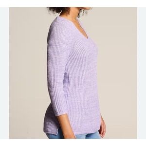J. Jill Sweater Womens Petite Medium Lavender Slub Textured V-Neck Ribbed